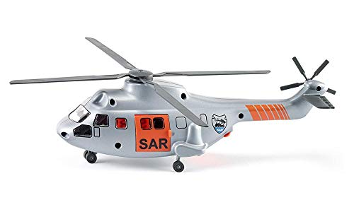 siku 2527 Helicóptero de transporte SAR, Incl. Camilla y figura de juguete para rescate, Cabrestante automático, 1:50, Metal/Plástico, Plateado