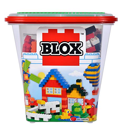 Simba 104114519 – Blox 500 Bloques de construcción en Cubo, para niños a Partir de 3 años, Diferentes Piedras, 16 Ventanas, 4 Puertas, con Placa Base, Totalmente Compatible, Colores Mezclados