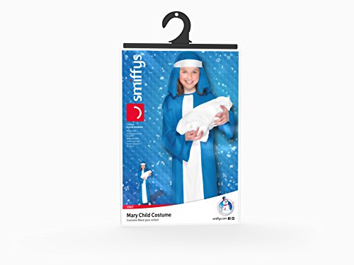 Smiffy'S 23837S Disfraz De Virgen María Para Niña Con Vestido Y Adorno Para La Cabeza, Azul, S - Edad 4-6 Años