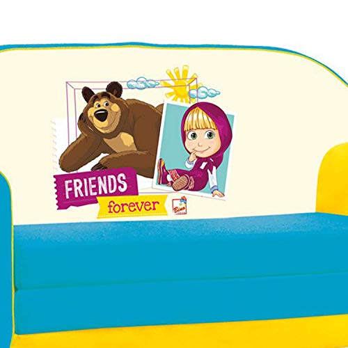 Sofá infantil Masha y el Oso, sofá cama abatible para la habitación de los niños (sofá infantil abatible, apto a partir de los 18 meses, dimensiones de transporte: 78 x 42 x 36 cm), multicolor