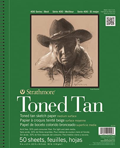 Strathmore 412-9 400 Series Toned Tan, Bloc de dibujo, con espiral de 22,86 cm x 30,48 cm, 50 hojas, canela, 9 by 12"