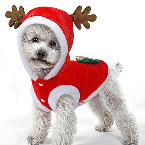 Sudadera con Capucha navideña para Perros, suéteres navideños para Cachorros, suéter navideño para Perros, Disfraz navideño de Papá Noel para Mascotas, Atuendo navideño (S)