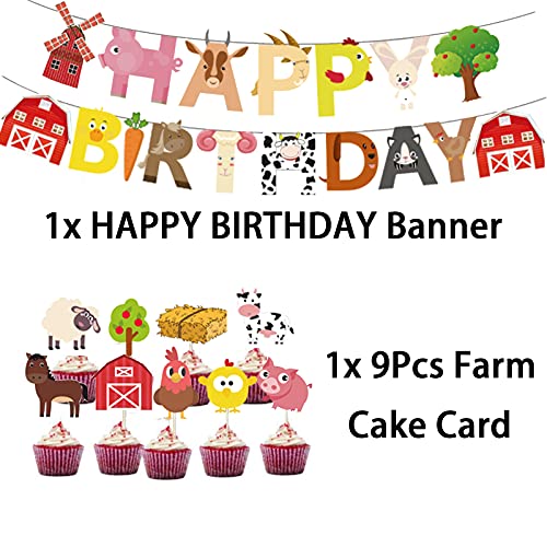 Suministros para fiestas de cumpleaños de 2ª granja para niños y niñas, decoración de fiesta de cumpleaños de animales de granja, feliz cumpleaños, decoración de magdalenas