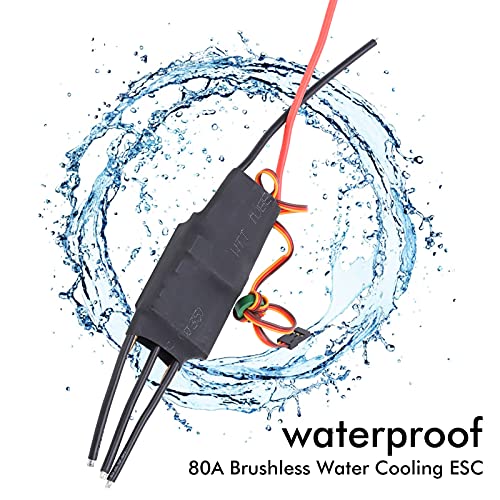 Surebuy 80a ESC sin Escobillas de Refrigeración por Agua, Resistente Al Agua 80a ESC de Aleación de Aluminio para Barco RC