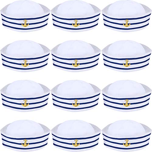 Syhood Sombreros de Azul con Blanca Gorro Marino Marinero para Accesorio de Vestuario, Fiesta de Disfraces (12 Paquetes)