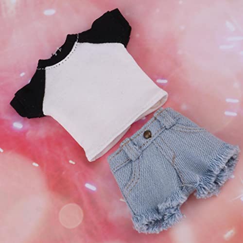 T TOOYFUL Camiseta, Pantalones Cortos de Mezclilla, Traje para Muñecas Blythe Licca 1/6, Accesorios de Ropa - Negro