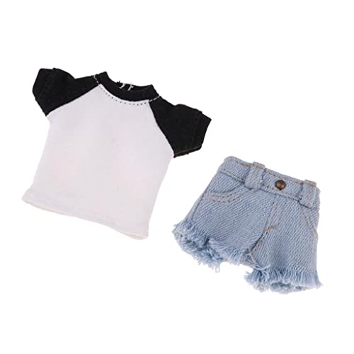 T TOOYFUL Camiseta, Pantalones Cortos de Mezclilla, Traje para Muñecas Blythe Licca 1/6, Accesorios de Ropa - Negro