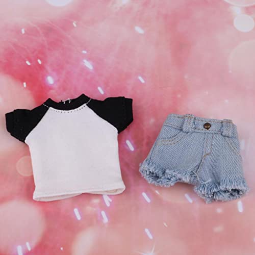 T TOOYFUL Camiseta, Pantalones Cortos de Mezclilla, Traje para Muñecas Blythe Licca 1/6, Accesorios de Ropa - Negro