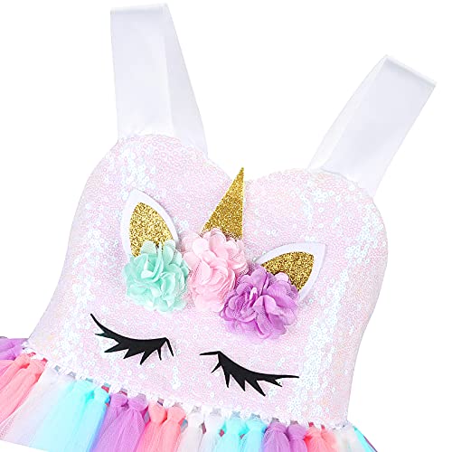 Tacobear Disfraz Unicornio Niña con Unicornio Diadema Alas Princesa Unicornio Vestido Tutu Arcoiris Unicornio para Niña 3 4 5 6 7 8 9 años Cumpleaños Carnaval Cosplay Fiesta (5-6 años)