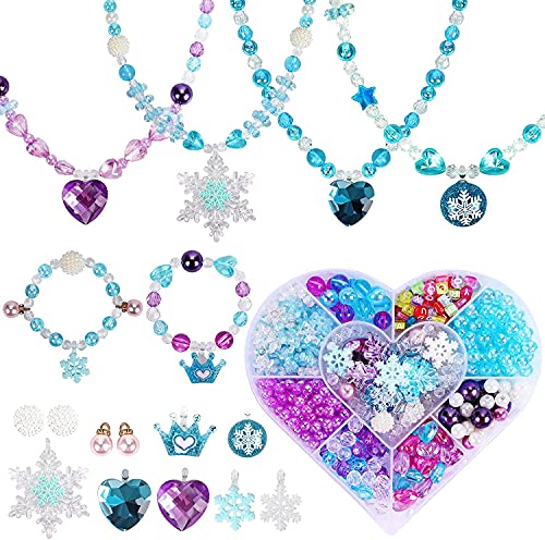 Tacobear Kit Abalorios para Hacer Pulseras Collares Cuentas de Colores con Copo de Nieve Corona Corazón Charms Juegos de Fabricación de Joyas Bricolaje Manualidades Regalos para Niñas