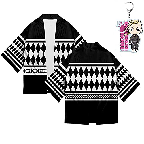Tokyo Revengers Manga Cosplay Disfraz Vestido Kimono Draken Carnaval Disfraz Anime Cosplay Kimono Ryūgūji Ken Capa Chaleco con llavero para Mujer Hombre (M)