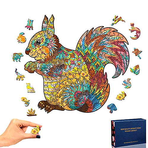 TOLOYE Puzzle de Madera, Ardilla Rompecabezas de Madera 3D Puzzle Madera con Forma de Animal única Puzzle Madera Animales para Adultos y Niños Colección de Juegos Familiares Regalo