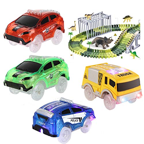 Track cars, Solo repuesto para autos de pistas mágicas que brillan en la oscuridad, compatible con la mayoría de pistas de coche para niños y niñas (paquete de 4)