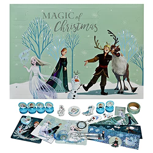 Trendhaus Undercover FRTW8024 - Calendario de Adviento para niña con 24 artículos de papelería sorpresas, diseño de Frozen de Disney, aprox. 45 x 32 x 3 cm + juego de 3 pegatinas gratis