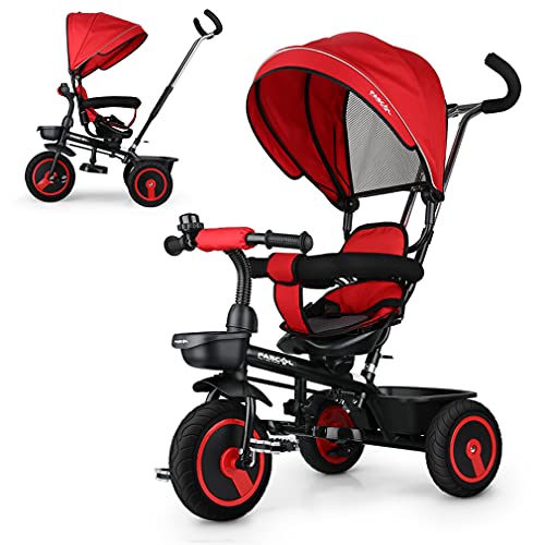Triciclos Bebes, Fascol 7 en 1 Triciclo Evolutivo con Ruedas de Gomas para Bebe de 12 Meses a 5 Años, Rojo