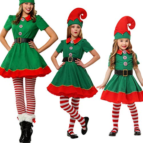 U/A Disfraz de Elfo, Unisexo Adultos Niños Disfraz de Duende de Navidad Halloween Cosplay Xmas con Sombreros (Femenino, 100)