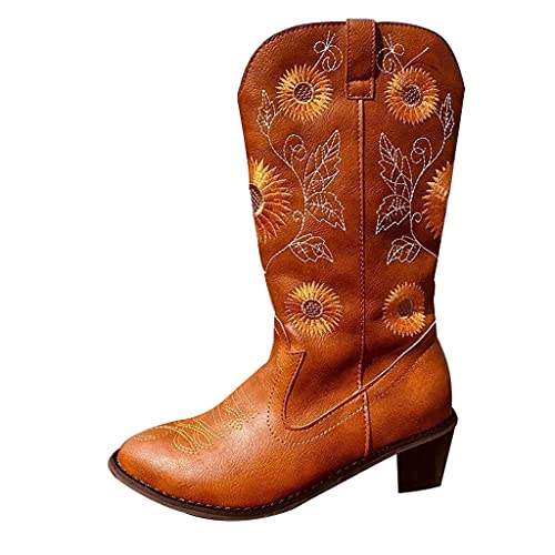 UMore Botas Altas Mujer Invierno 2020 Zapatos Tacon Ancho Bajo Nieve Piel Forrado Calentitas Botas Antideslizante Peso Ligero Botines Cremallera Casuales