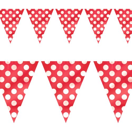 Unique Party- Banderines a lunares, Color rojo, paquete de 1 (10022)