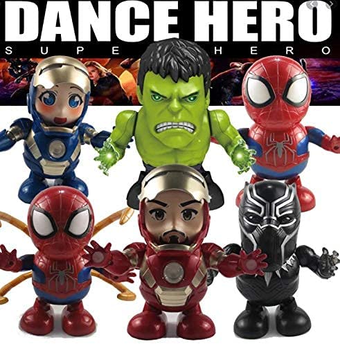 vapewaves Juguetes de héroe de baile – Iron Man, Transformer, Spider Man, Hulk Man Dance Hero Juguetes de baile robot con música ligera Bailando para niños y niñas niños regalo (Iron Man)