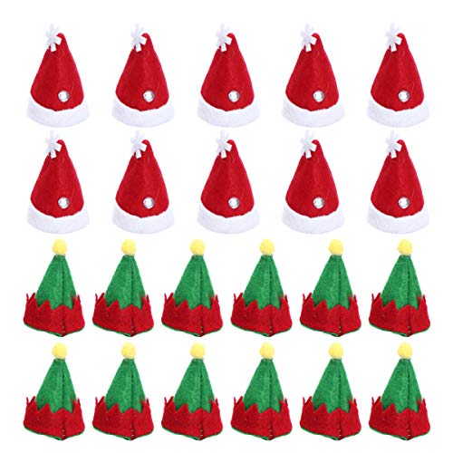 Veemoon 24pcs Mini Christmas Caps Elf Design Lollipop Sombreros Decors No Tejidos Candy Packing Sombreros Suministros de Navidad para la tienda del hogar