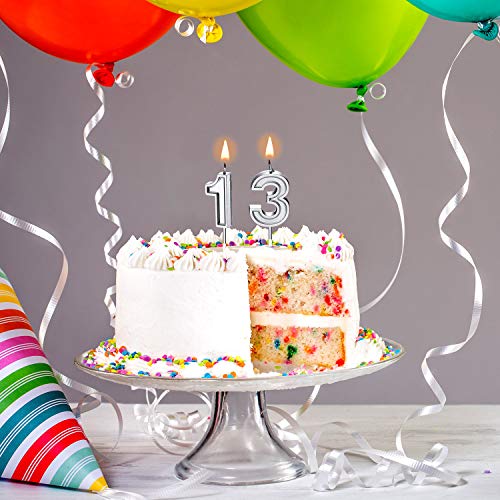 Velas de Cumpleaños 13 Velas de Numeros de Pastel Topper Decoración de Pastel de Feliz Cumpleaños para Cumpleaños Boda Aniversario Celebración (Plata)