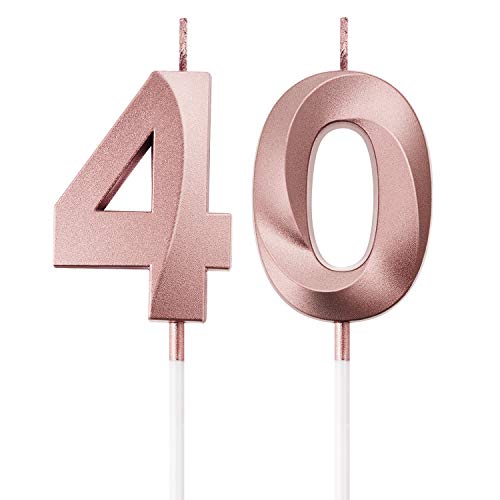 Velas de Cumpleaños 40 Velas de Numeros de Pastel Topper Decoración de Pastel de Feliz Cumpleaños para Fiesta de Cumpleaños Boda Aniversario Celebración (Oro Rosa)