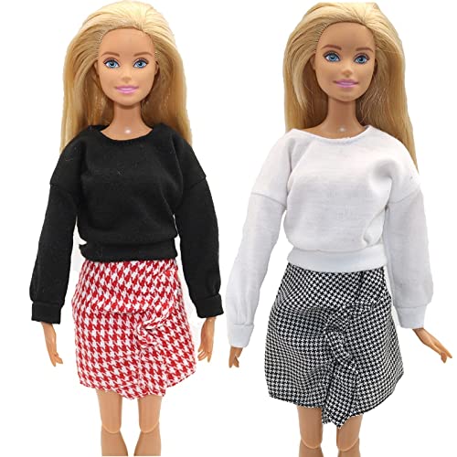 VIAIA 1/6 Muñeca Ropa de muñeca Suéter de Manga Larga Pantalones Denim Grid Daily Wear Accesorios Ropa Vestido for Barbie Muñeca Muñeca Muñeca Muñeca Muñeca Tienda Ventana Muñeca