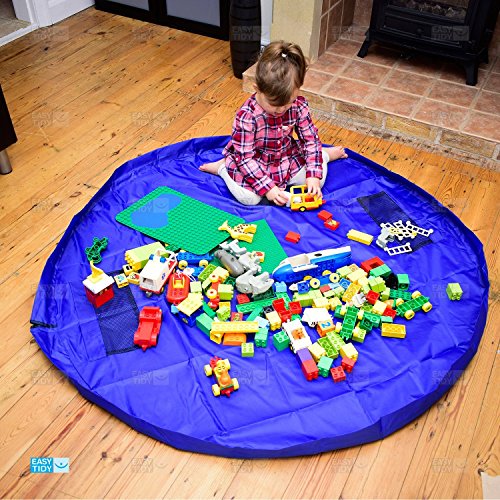 VStoy Alfombra de Juego con fácil Almacenamiento, se pliega en un Bolso Bandolera (Ideal para Lego, Duplo y Otros Juguetes de los niños para Recoger rápidamente)(Grande - 150 cm) (Azul)