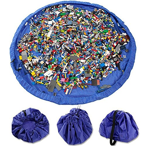 VStoy Alfombra de Juego con fácil Almacenamiento, se pliega en un Bolso Bandolera (Ideal para Lego, Duplo y Otros Juguetes de los niños para Recoger rápidamente)(Grande - 150 cm) (Azul)
