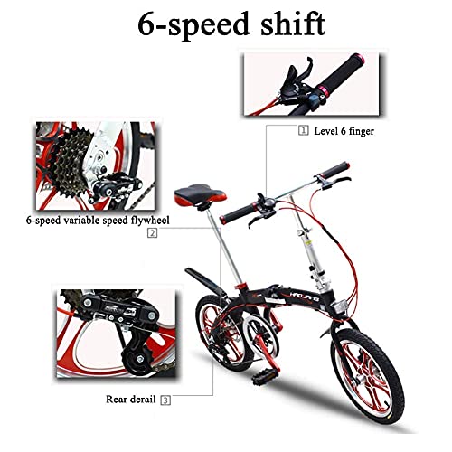 WENHAO Bicicleta plegable adulto Ligero Unisex Men City Bike Bike de 16 pulgadas Ruedas de aluminio Marco de aluminio Bicicleta for el comprador de las señoras con el manillar ajustable y la velocidad