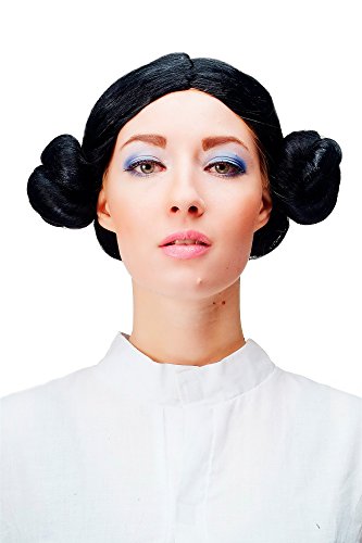 WIG ME UP - 4253-P103 Peluca Negra de moño Trenzado Carnaval Traje Chica Tirolesa