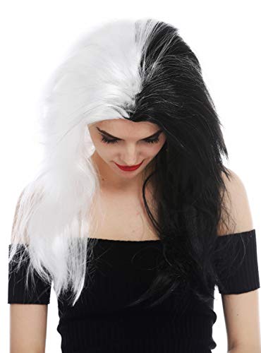 WIG ME UP- EW-8059-P103-68 Peluca para Mujeres Halloween Carnaval Pelo Largo Raya en Medio Vamp Negro Blanco Partido