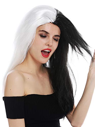 WIG ME UP- EW-8059-P103-68 Peluca para Mujeres Halloween Carnaval Pelo Largo Raya en Medio Vamp Negro Blanco Partido
