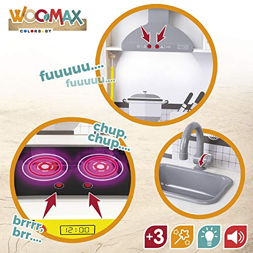 WOOMAX - Cocina juguete de madera con accesorios, utensilios de cocina, por niños 3 años, juguete Luz y Sonidos, juguete moderna, color verde