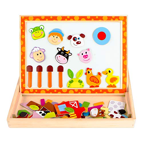 WOOMAX - Pizarra d madera 2 en 1 madera con imanes, tiza y borrador (ColorBaby 43897)