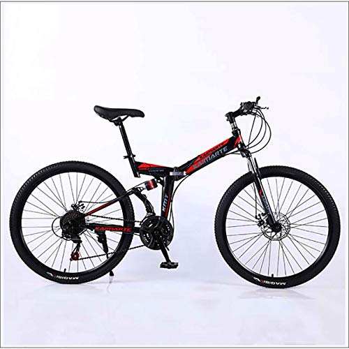 XER MTB 24 de Alta Velocidad de Acero de Acero al Carbono de 24 Pulgadas de radios de la Rueda Doble suspensión de la Bici Plegable para el Viajero City,Negro,21 Speed