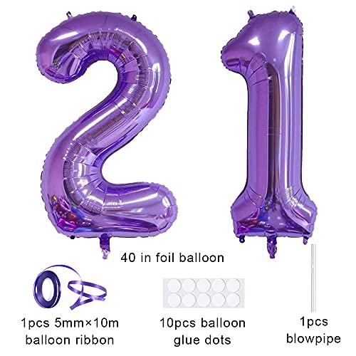 Xihuimay Globos numéricos 21 globos de helio de 101,6 cm, globos digitales de alfabeto de 21 cumpleaños, globos de helio, globos grandes para fiestas de bodas despedidas de soltera, morado número 21