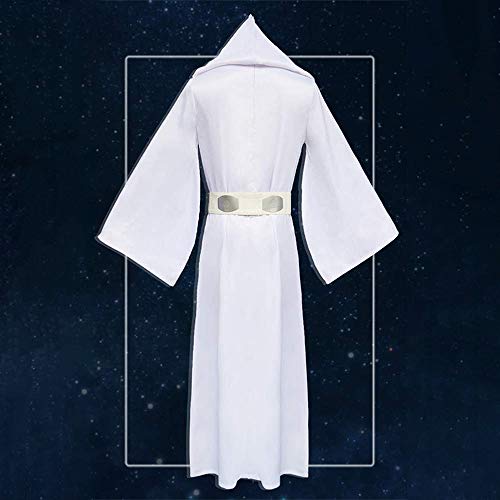 XTD Cosplay Costume Star Wars Leia Organaja Princess Princess Jedi Guerrero Combate Uniforme Capucha con Capucha Maxi Vestido con Cinturón Completo -Ebex M