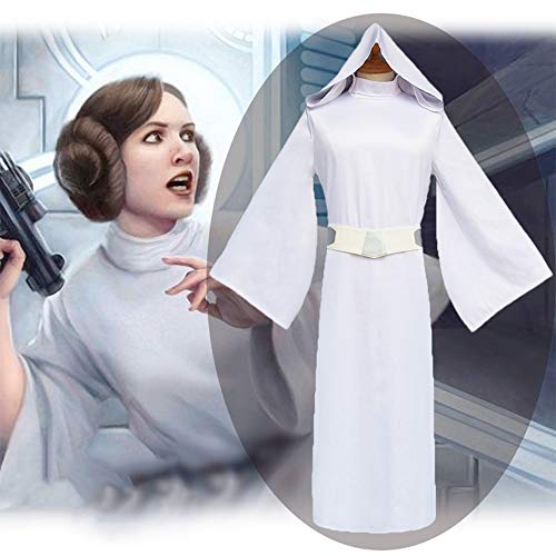 XTD Cosplay Costume Star Wars Leia Organaja Princess Princess Jedi Guerrero Combate Uniforme Capucha con Capucha Maxi Vestido con Cinturón Completo -Ebex M