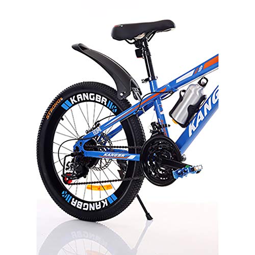 YAOXI Bicicleta De Montaña con Suspensión Amortiguación Horquilla, Bolsillo del Marco Y Sostenedor De Botella De Agua Engranaje 21 De Doble Disco De Freno Niño-Niña Bicicleta,Azul,24Inch