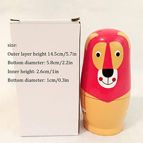 YHYH Matryoshka Matrioskas Lindo León Lobo Tigre Mono Búho Ardilla Animal Ruso Anidación Muñecas Matryoshka Muñeca Conjunto 6 Piezas Hecho A Mano Conjunto anidado apilable
