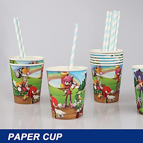 Yisscen 52 Piezas Juego de Vajilla de Sonic para Fiesta de Cumpleaños, Decoraciones de Cumpleaños Para Niños, Juegos de Artículos Para Fiesta, Platos, Tazas, Servilletas, Manteles,Pajitas, Banderines
