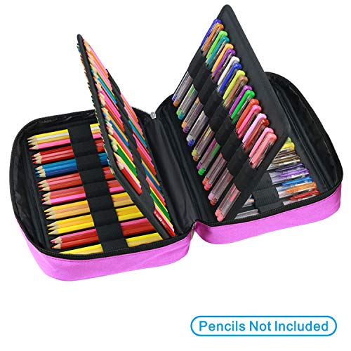 YOUSHARES 166 slots caja de lápices de colores, 110 ranuras gel plumas FO organizador de la caja para colorear, práctico soporte de lápiz de color multicapa (Púrpura)
