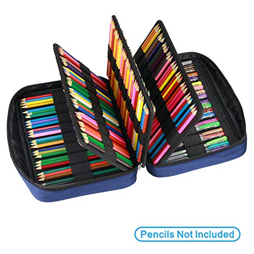 YOUSHARES 220 slots caja de lápices de colores, 145 ranuras gel plumas FO organizador de la caja para colorear, práctico soporte de lápiz de color multicapa (Azul)