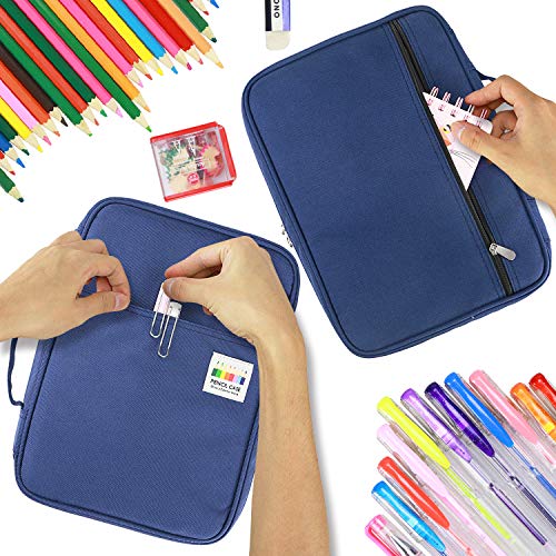 YOUSHARES 220 slots caja de lápices de colores, 145 ranuras gel plumas FO organizador de la caja para colorear, práctico soporte de lápiz de color multicapa (Azul)