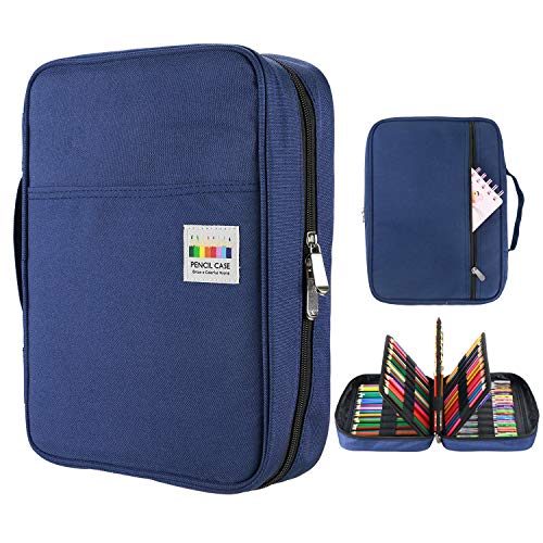 YOUSHARES 220 slots caja de lápices de colores, 145 ranuras gel plumas FO organizador de la caja para colorear, práctico soporte de lápiz de color multicapa (Azul)