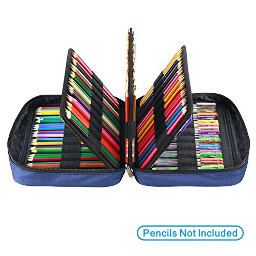 YOUSHARES 220 slots caja de lápices de colores, 145 ranuras gel plumas FO organizador de la caja para colorear, práctico soporte de lápiz de color multicapa (Azul)