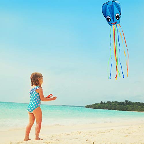 ZERHOK 2 Piezas Cometas de Pulpo Cometa Grande para Niños Cometa Infantil Arcoiris Fácil de Volar para Actividades al Aire Libre Viaje Playa Adultos Chicos Niñas(Azul)
