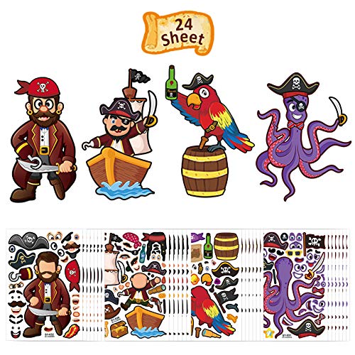ZERHOK DIY Pegatinas Pirata,24 Hojas Calcomanía Pirata Infantiles Pirate Stickers Decoración de Habitación Infantil Temática Pirata Guarderías Clases Manuales Premios Aula Regalo para Niños