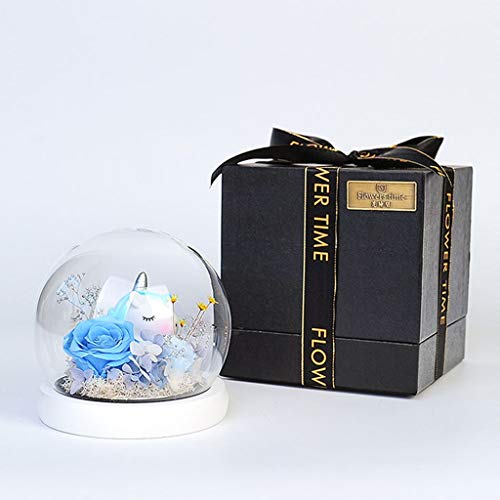 ZHUZEwei La Bella y la Bestia Inmortal Flor Unicorn Rose Bola de Cristal Elk Conveniente for los Regalos (Color : Blue Unicorn)
